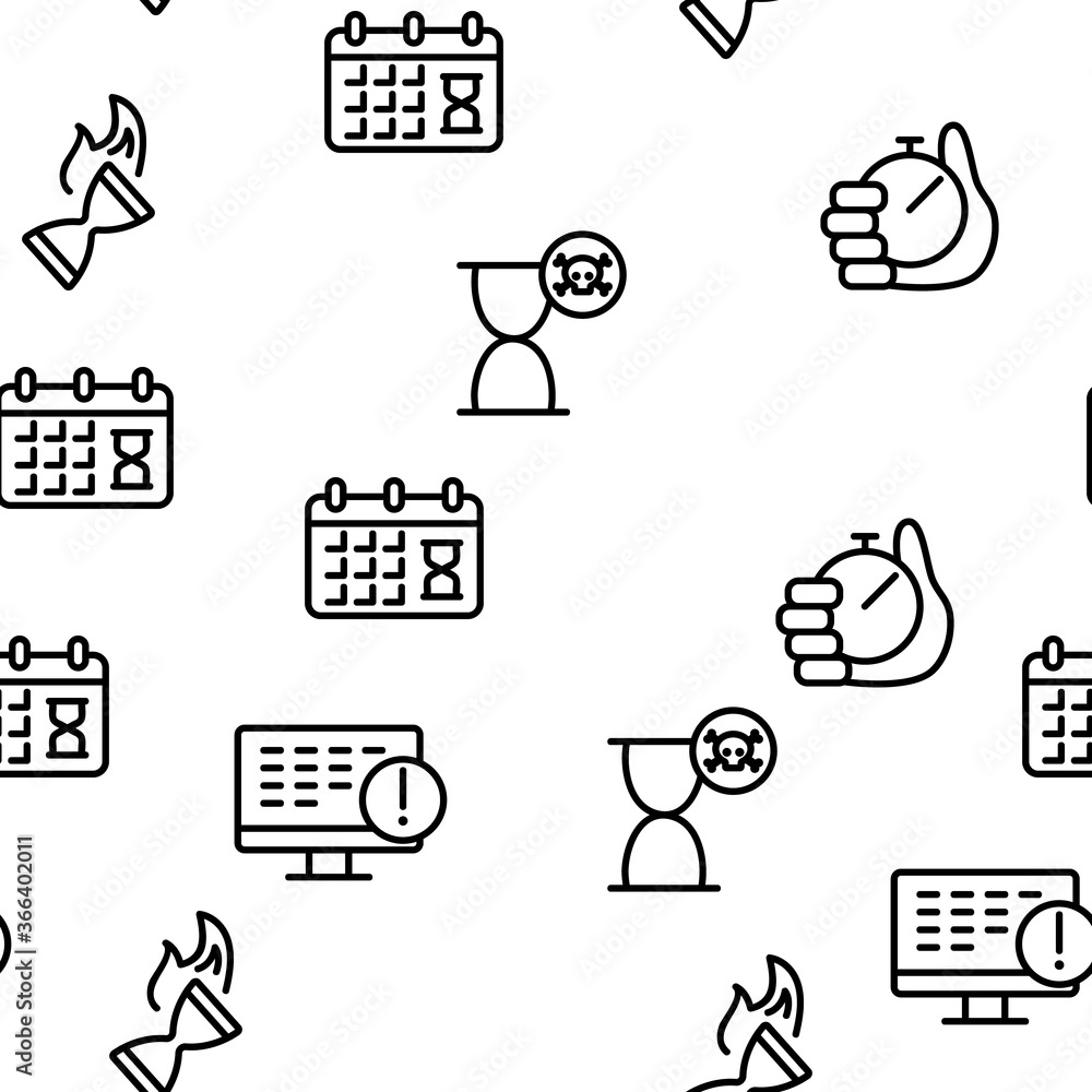 Poster deadline time over vector seamless pattern thin line illustration