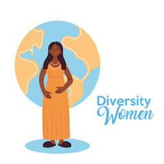 indian woman cartoon in front of world of cultural diversity vector design