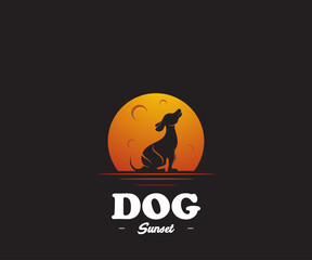 Sunset dog logo design template