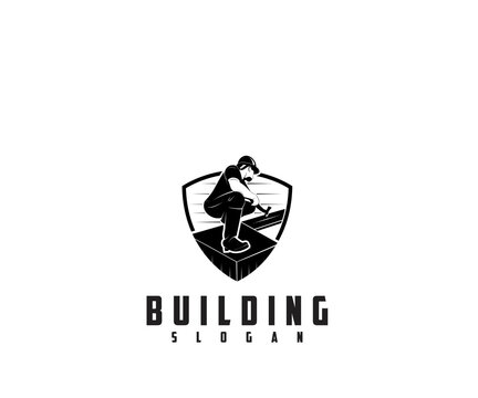 Building Worker Logo Design Silhouette