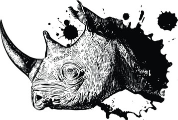 vector illustration of a sketch of a rhinoceros © xamyak13