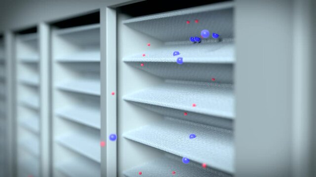 HEPA filter that can completely remove fine dust and ultra fine dust and refresh indoor air. The process of attaching fine dust and ultra-fine dust to the filter by airflow is expressed in 3D video.