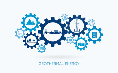 geothermal energy, geothermal power plant with gear icon