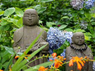 Kamakura little Buddha with Japanese morning glory