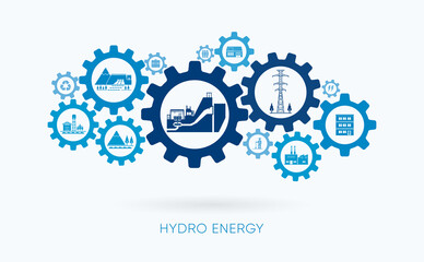 hydro energy, hydro power plant with gear icon