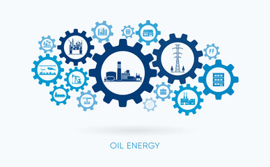 oil energy, oil power plant with gear icon