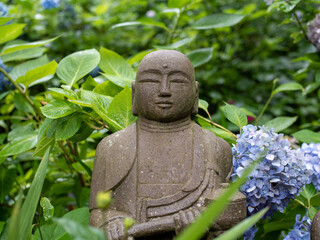 Kamakura little Buddha with Japanese morning glory