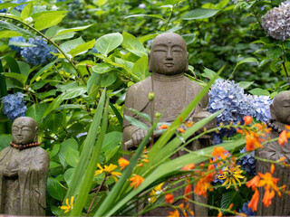 Kamakura little Buddha with Japanese morning glory