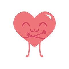 kawaii heart hugging, flat style