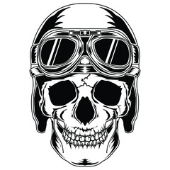 tattoo and t-shirt design black and white hand drawn human skull with pilot helmet premium vector © astro