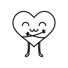 kawaii heart hugging, line style