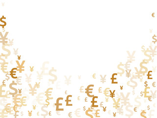 Euro dollar pound yen gold symbols flying currency vector background. Investment pattern. Currency 