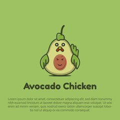 avocado chicken logo template with cartoon style