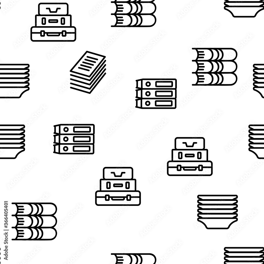 Poster pile objects things vector seamless pattern thin line illustration