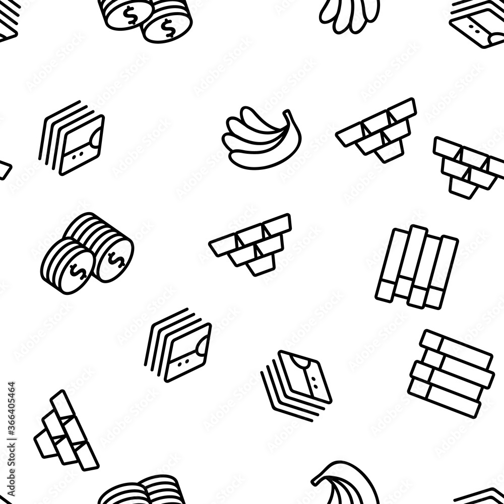 Poster pile objects things vector seamless pattern thin line illustration