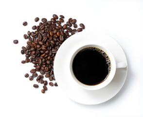Coffee and coffee beans on a white background