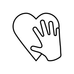 hand and heart icon, line style