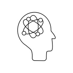 mental health concept, human head with atom icon, line style