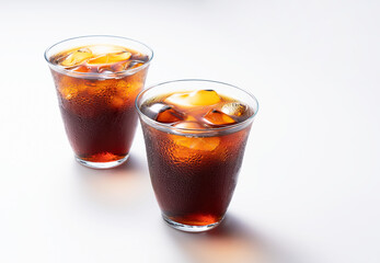 Cold coffee in a glass on a white background