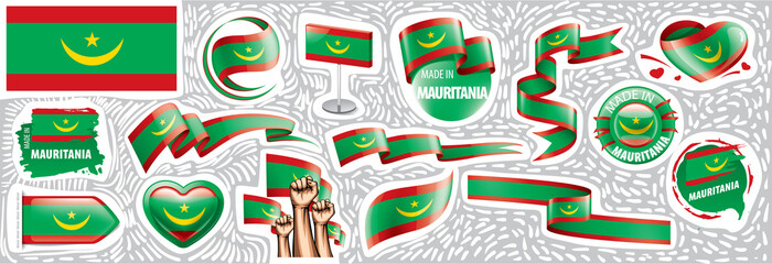 Vector set of the national flag of Mauritania in various creative designs