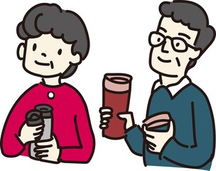 水分補給をするシニアのイラスト