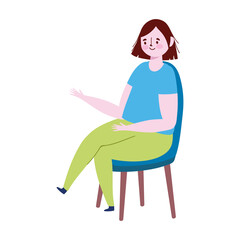 young woman sitting on chair cartoon isolated icon design