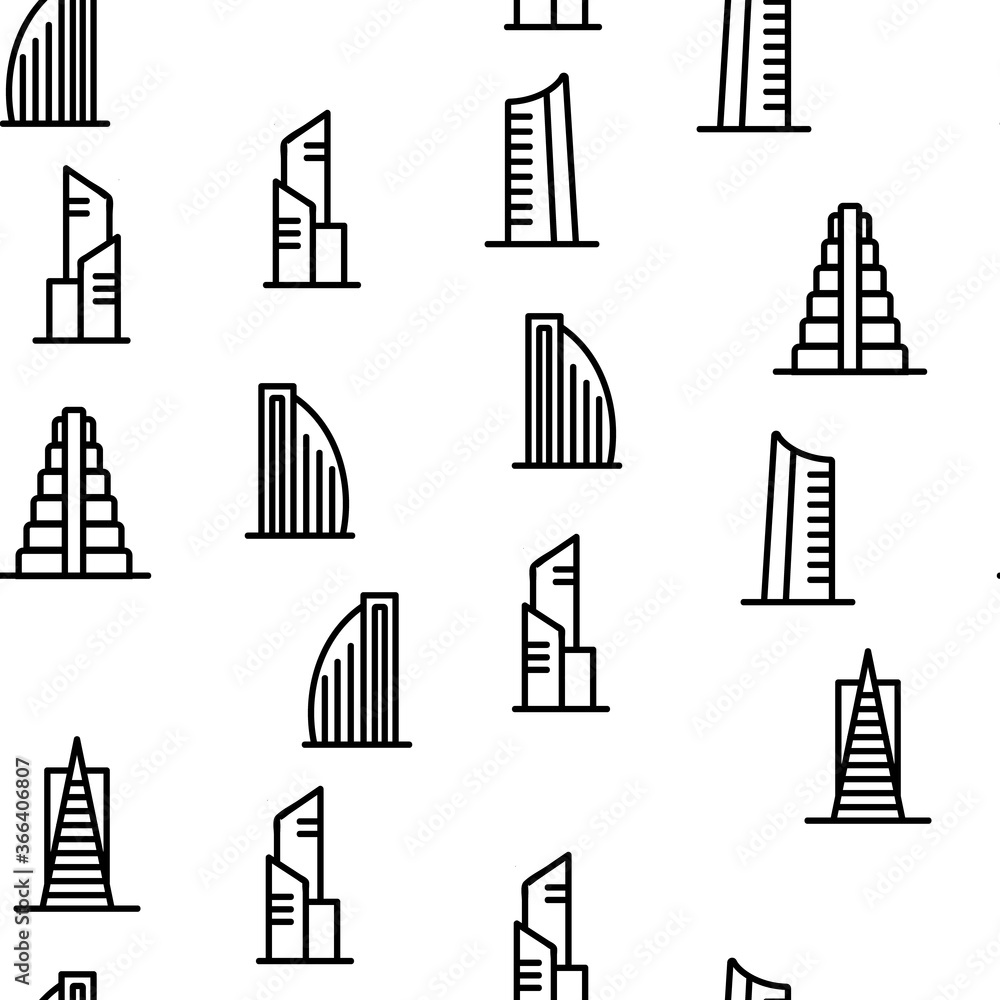 Poster skyscraper building vector seamless pattern thin line illustration