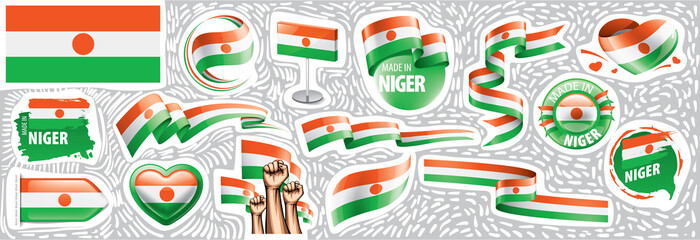 Vector set of the national flag of Niger in various creative designs