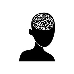 mental health concept, man head with brain icon, silhouette style