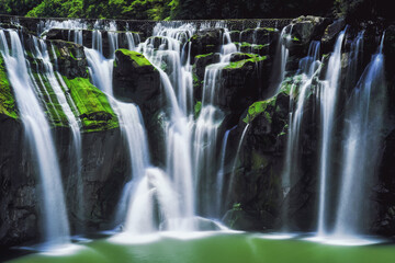 Shifen Waterfall Long Exposure photography on Sunny Day in Pingxi District, New Taipei, Taiwan.
