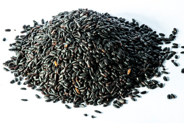 Black venus rice pile isolated on white background in Brazil