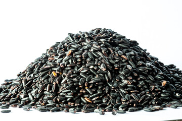 Black venus rice pile isolated on white background in Brazil