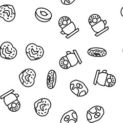 Donut Sweet Breakfast Vector Seamless Pattern Thin Line Illustration