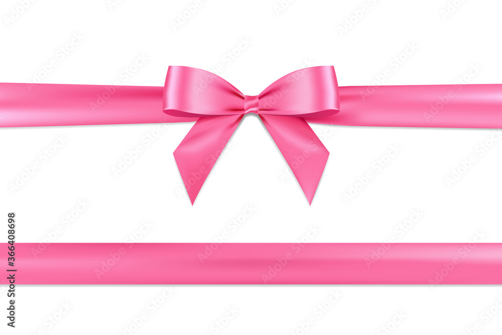 Canvas Prints realistic pink bow shiny satin and ribbon with shadow for decorate your greeting card vector isolate