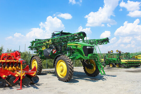 Kyiv, Ukraine - June 28, 2020: The self-propelled sprayer John Deere M4030 at Kyiv, Ukraine