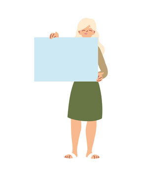 Woman cartoon holding banner board vector design