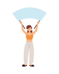 Woman cartoon holding banner board vector design