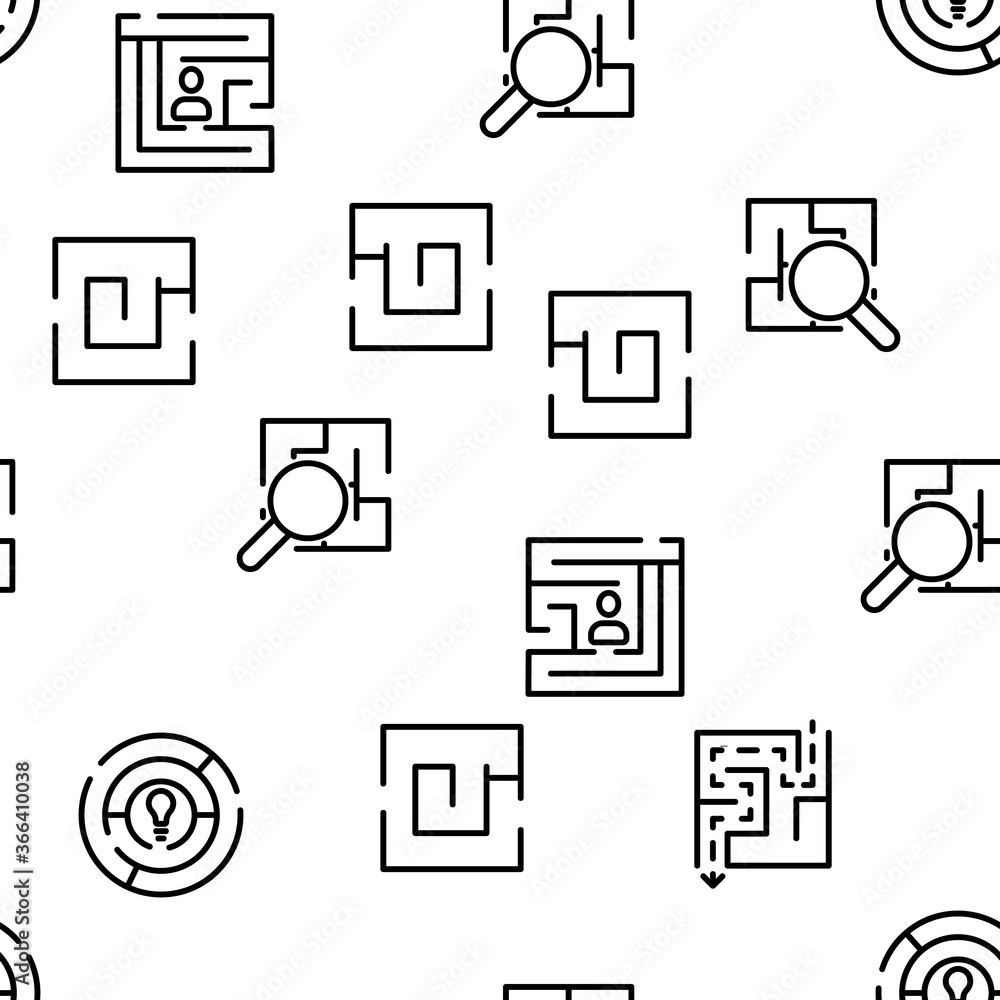Poster maze puzzle different vector seamless pattern thin line illustration