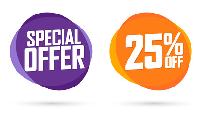 Special Offer, 25% off, sale bubble banners design template, discount tags, app icons, vector illustration