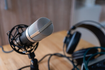 Microphone -  professional condenser microphone in a home studio for podcast, music production,...