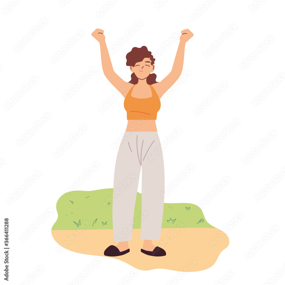 Canvas Prints woman cartoon with hands up vector design