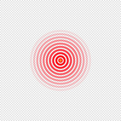 Pain concentration icon. Painful feelings. Red circles, symbol for medical painkiller drugs, headache, muscle and stomach ache designation. Vector on isolated background. EPS 10.