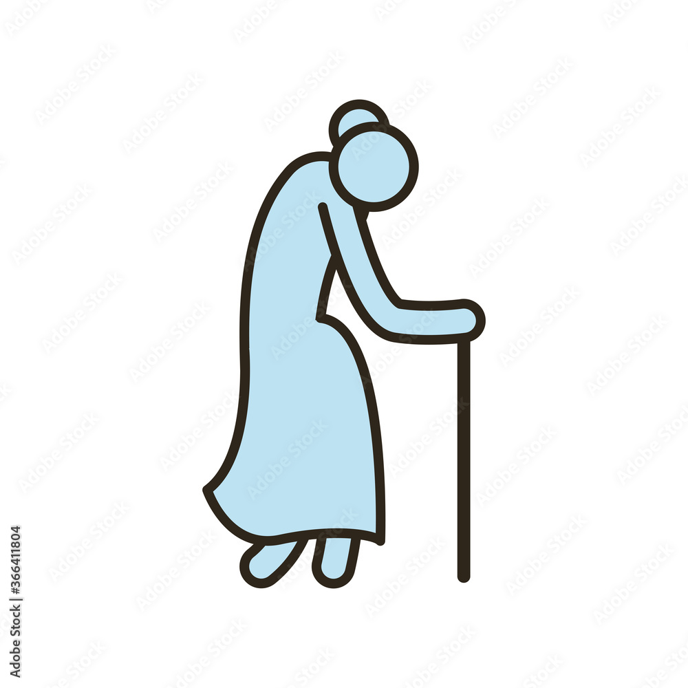 Poster grandmother with walking stick line and fill style icon vector design