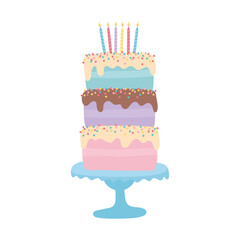 happy birthday cake with candles cartoon isolated design icon