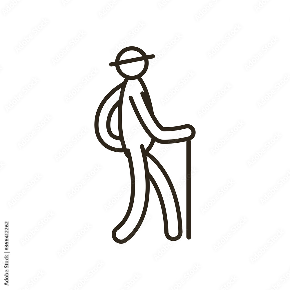Poster grandfather avatar with walking stick line style icon vector design
