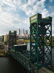 Cleveland ohio skyline with lift bridge