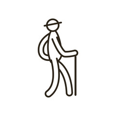 grandfather avatar with walking stick line style icon vector design