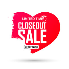 Closeout Sale, banner design template, discount tag, grunge brush, vector illustration