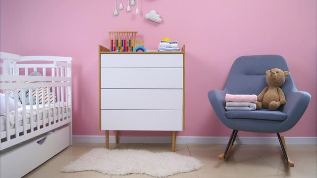 Stylish interior of kid room. Stop motion video