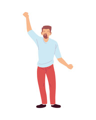 man cartoon with hand up vector design